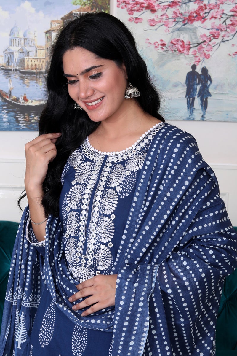Shifory Embroidered Blue Kurta Pant Set for Women - Image 4
